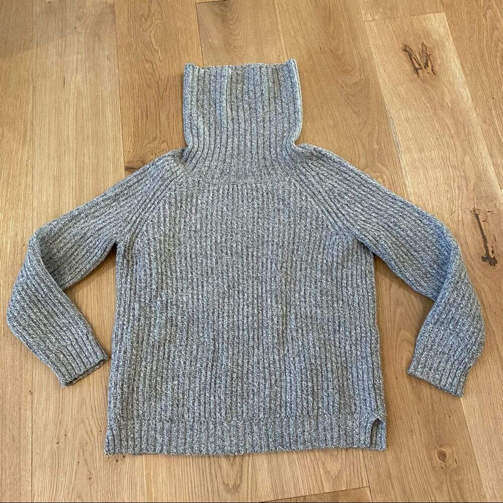 Gant Rugger The Roller Ribbed Polo Neck Lambswool Blend Sweater in Gray